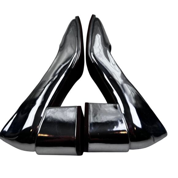 Aerosoles Soft Square Toe Silver Mirror Metallic Block Heel Shoes Women's 6.5 - Picture 7 of 10